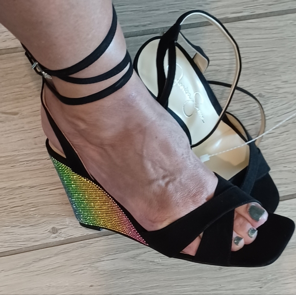Jessica Simpson Arlisa Rainbow Rhinestone Wedge Heel 🌈 Pride Size 10 - Picture 6 of 16